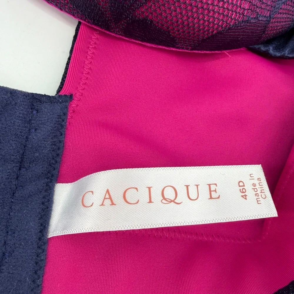 Cacique Womens 46D Navy Pink Bra Lightly Lined Full Coverage Floral‎ Lace Mesh